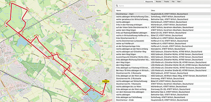 Kartendarstellung Storchenroute NABU Willich